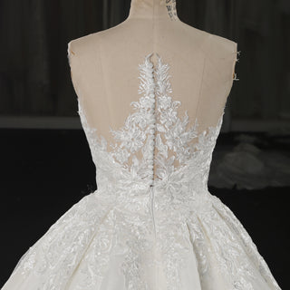 Classic Luxurious Princess-Style Ball Gown Wedding Dress with Illusion Deep V-Neck