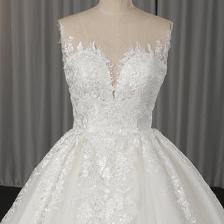 Classic Luxurious Princess-Style Ball Gown Wedding Dress with Illusion Deep V-Neck