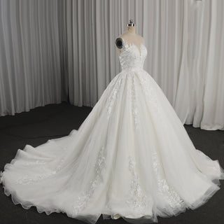 Classic Luxurious Princess-Style Ball Gown Wedding Dress with Illusion Deep V-Neck