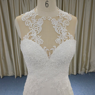 Sheer Illusion O-Neck Mermaid Wedding Dress with Detachable Tulle Train & Keyhole Back