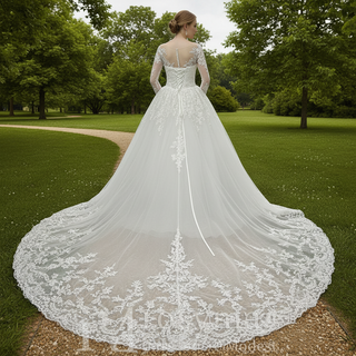 Classic Long Sleeve Ball Gown Wedding Dress with Illusion Sweetheart Bodice