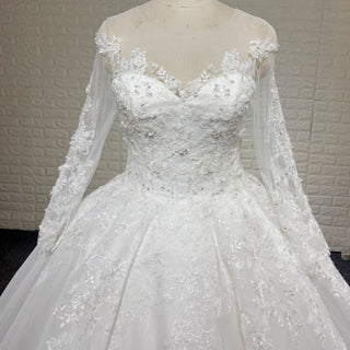 Classic Long Sleeve Ball Gown Wedding Dress with Illusion Sweetheart Bodice
