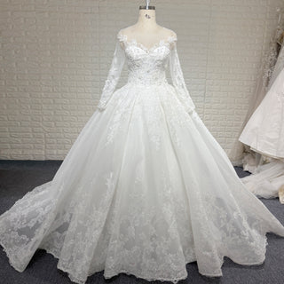 Classic Long Sleeve Ball Gown Wedding Dress with Illusion Sweetheart Bodice
