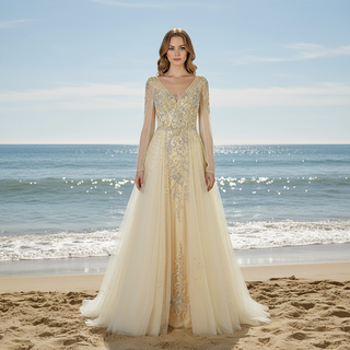 Modest V-neck Mother of The Bride Dresses with Long Sleeves