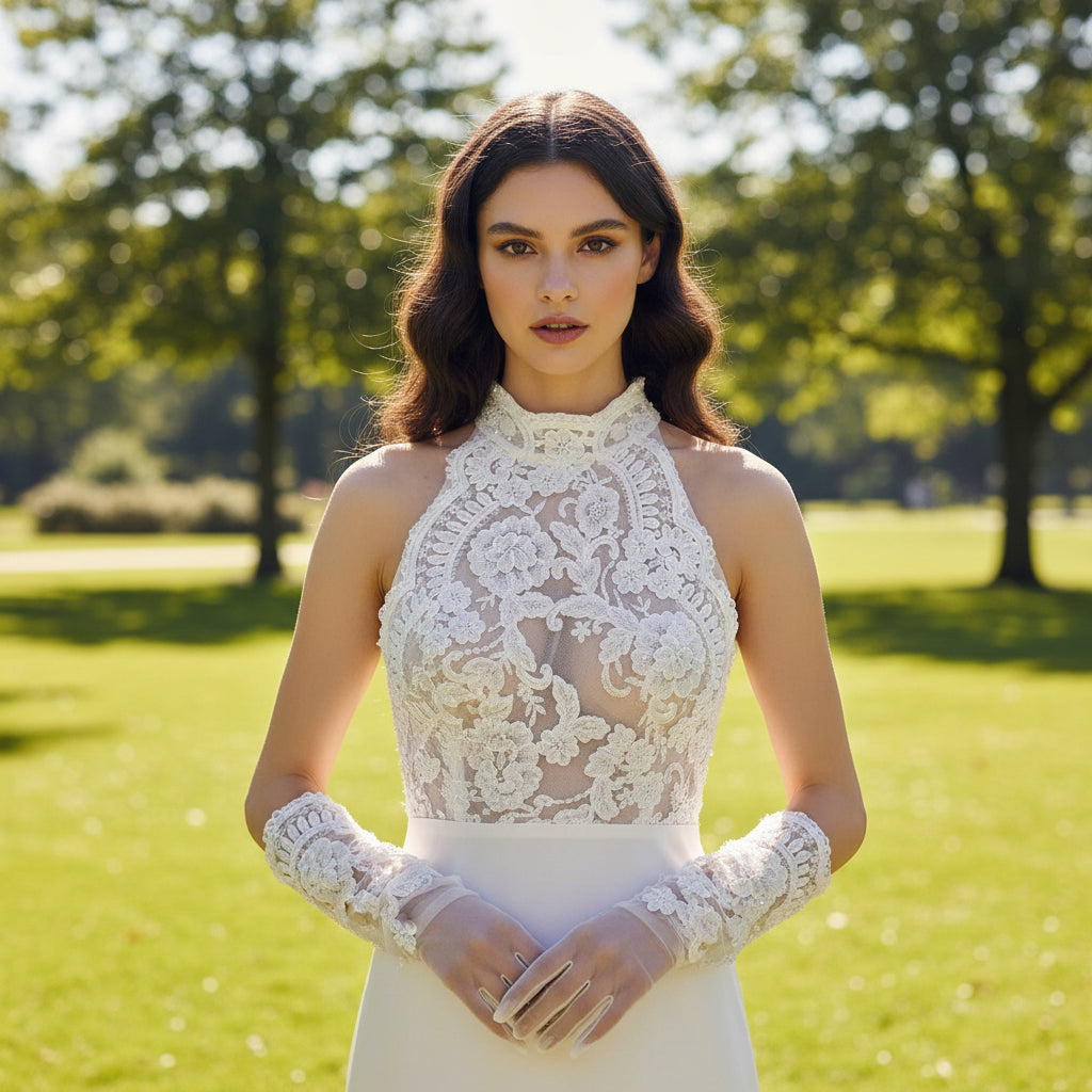 Illusion Lace Halter Neck Bridal Gown Sheath Bride Wedding Dress Rosymae Illusion Lace Halter Neck Bridal Gown Sheath Bride Wedding Dress Rosymae