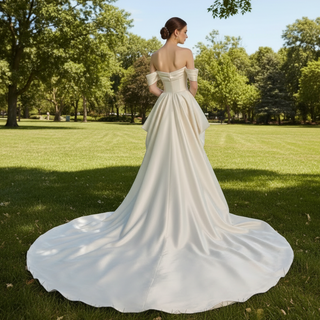 Off Shoulder Mermaid Wedding Dress with Long Bowknot