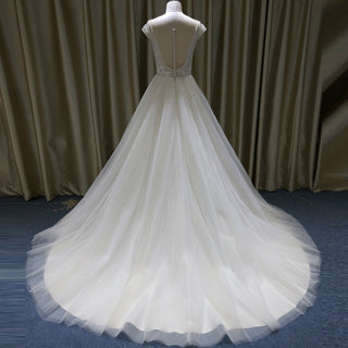 Elegant A-line Flowy Wedding Dress with Cap Sleeve for Beach