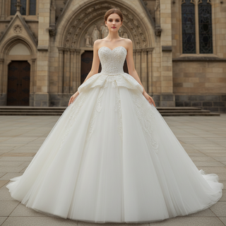 Strapless Lace Princess Wedding Dress Sweetheart Bridal Gown