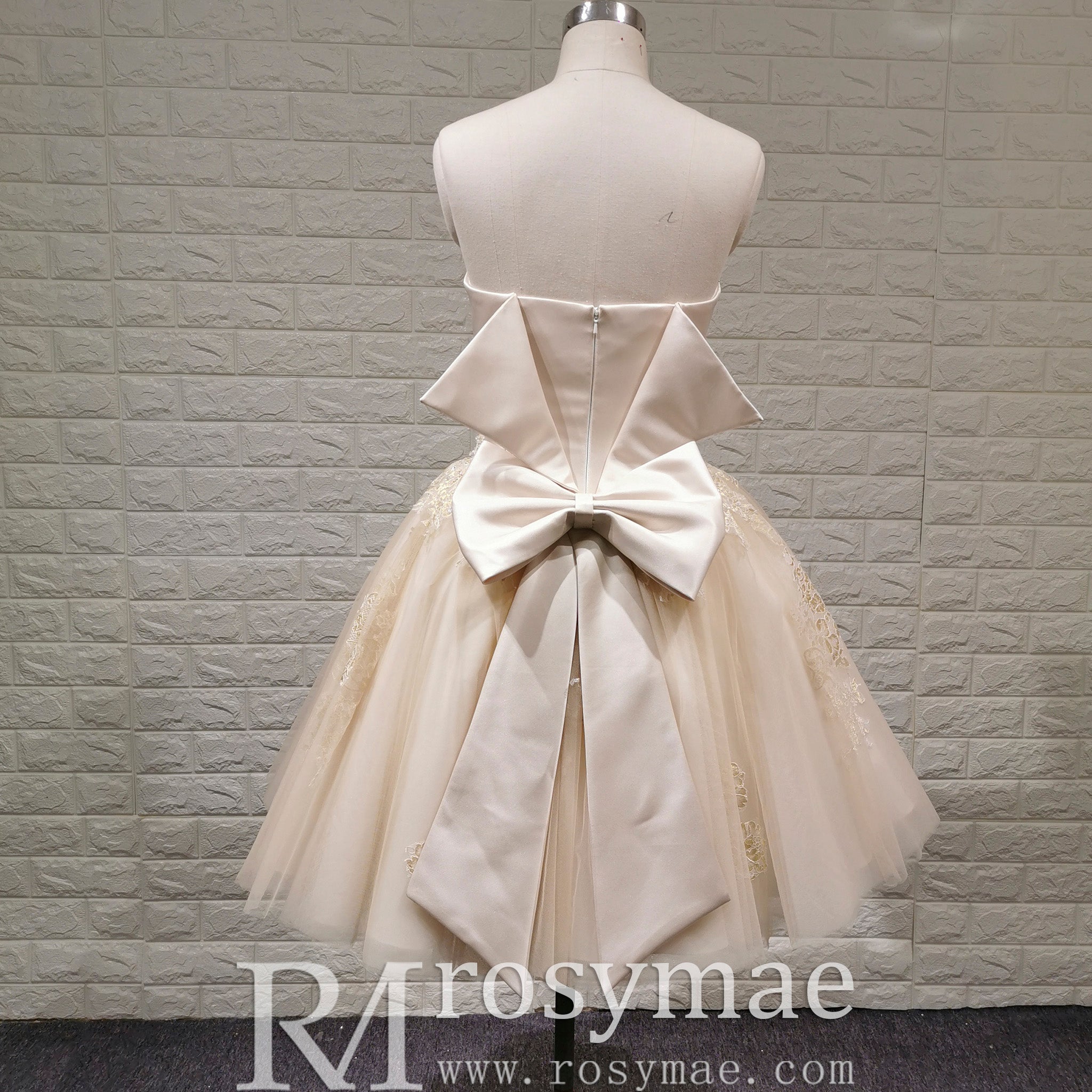 Sweetheart Midi Knee Length Ball Gown Wedding Dress with Bowknot Rosymae Sweetheart Midi Knee Length Ball Gown Wedding Dress with Bowknot Rosymae