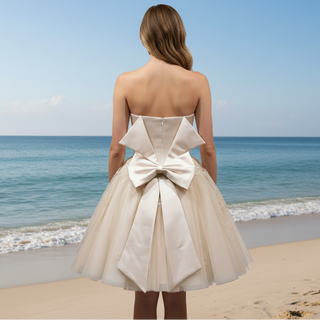 Sweetheart Midi Knee Length Ball Gown Wedding Dress with Bowknot