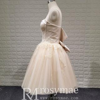 Sweetheart Midi Knee Length Ball Gown Wedding Dress with Bowknot