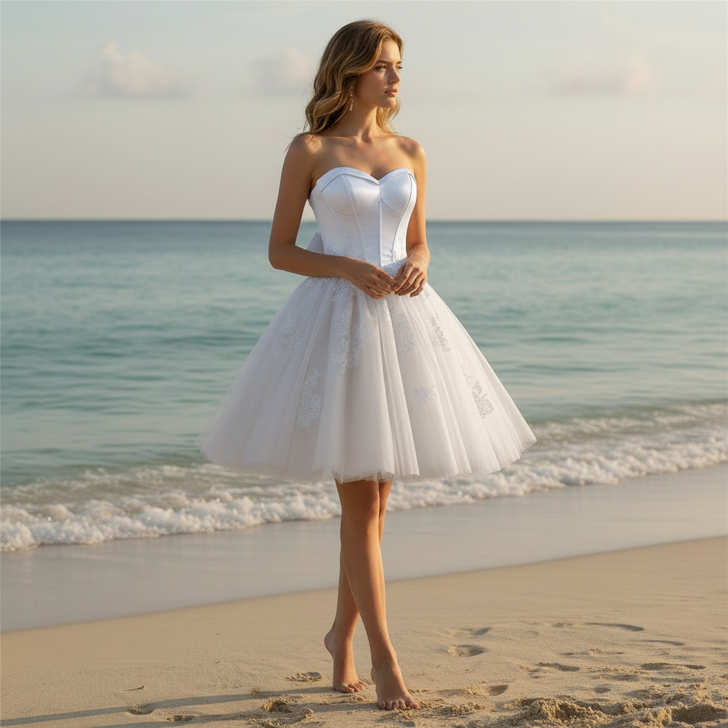 Sweetheart Midi Knee Length Ball Gown Wedding Dress with Bowknot Rosymae Sweetheart Midi Knee Length Ball Gown Wedding Dress with Bowknot Rosymae