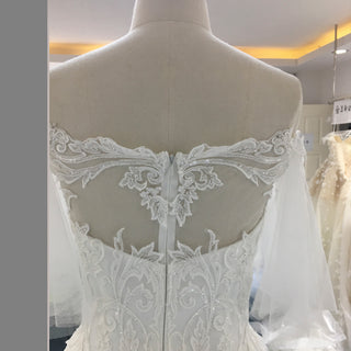 Off the Shoulder Floral Lace Ball Gown Wedding Dress with Flutter Sleeve