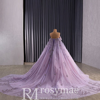 Lavender Floral Lace Quinceañera Dress with Corset Bodice & Lace Appliqués