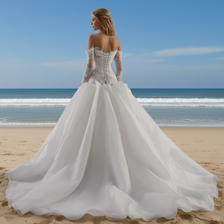 Elegant Off-the-Shoulder Organza Wedding Dress with Ruffle Skirt