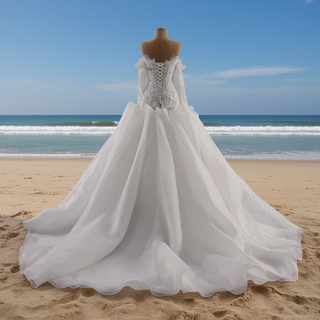 Elegant Off-the-Shoulder Organza Wedding Dress with Ruffle Skirt
