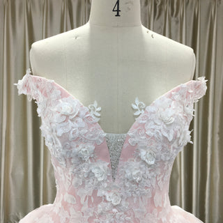 High-end Light Pink Ball Gown Pink Wedding Dress with Off the Shoulder