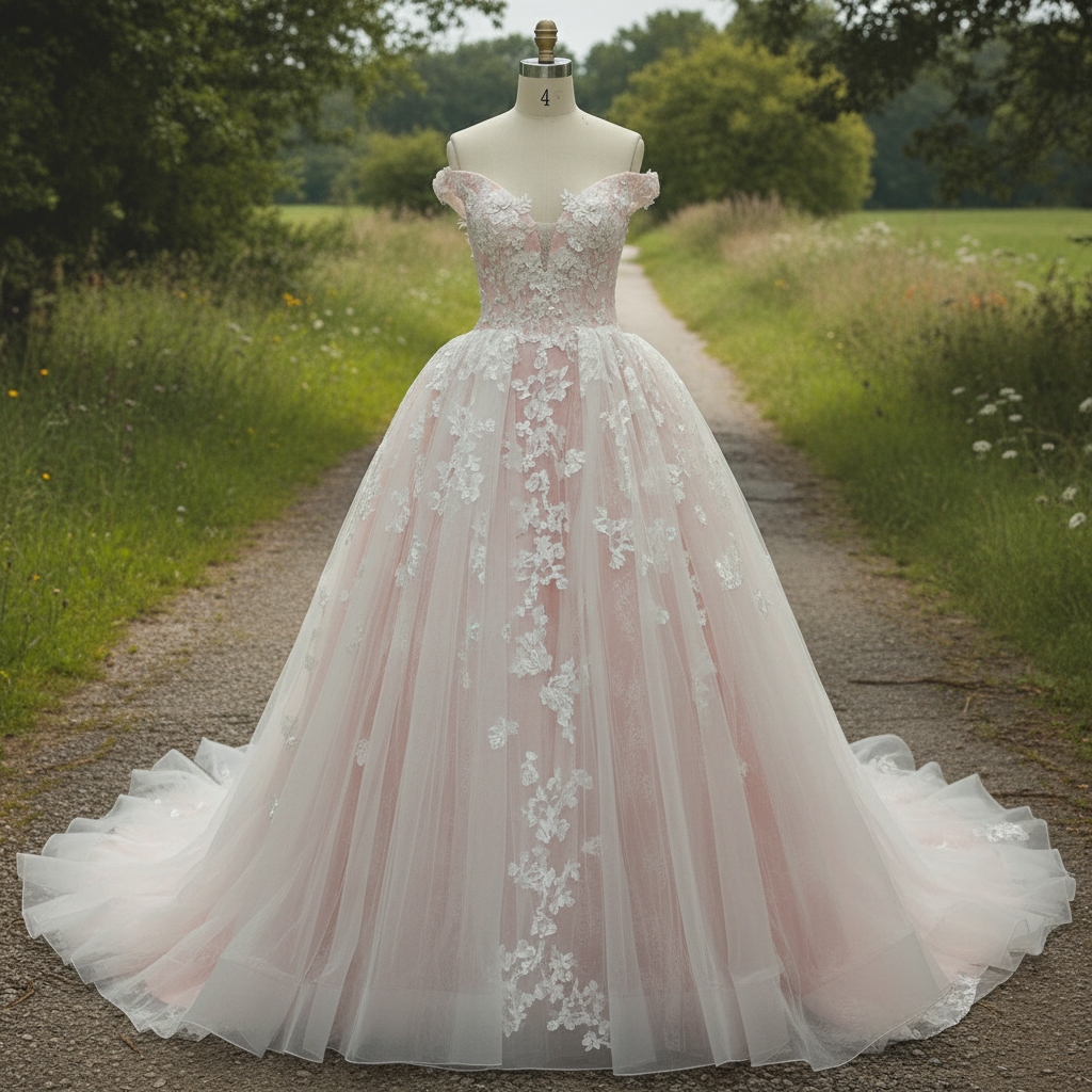 High-end Light Pink Ball Gown Pink Wedding Dress with Off the Shoulder Pink / 4 High-end Light Pink Ball Gown Pink Wedding Dress with Off the Shoulder Pink / 4