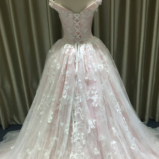 High-end Light Pink Ball Gown Pink Wedding Dress with Off the Shoulder