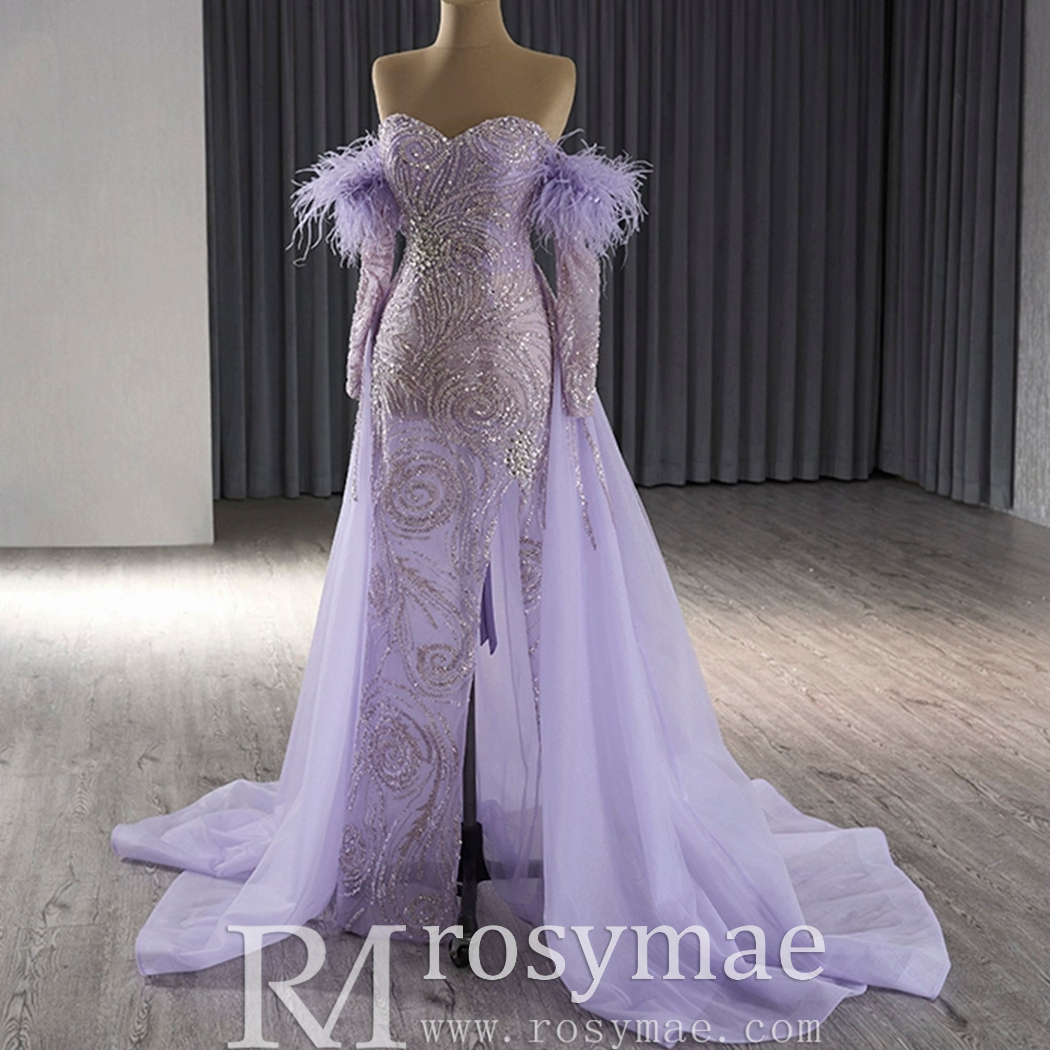 Sweetheart Lilac Sheer Formal Gown Prom Dress with Long Sleeve Lilac / 6 Sweetheart Lilac Sheer Formal Gown Prom Dress with Long Sleeve Lilac / 6