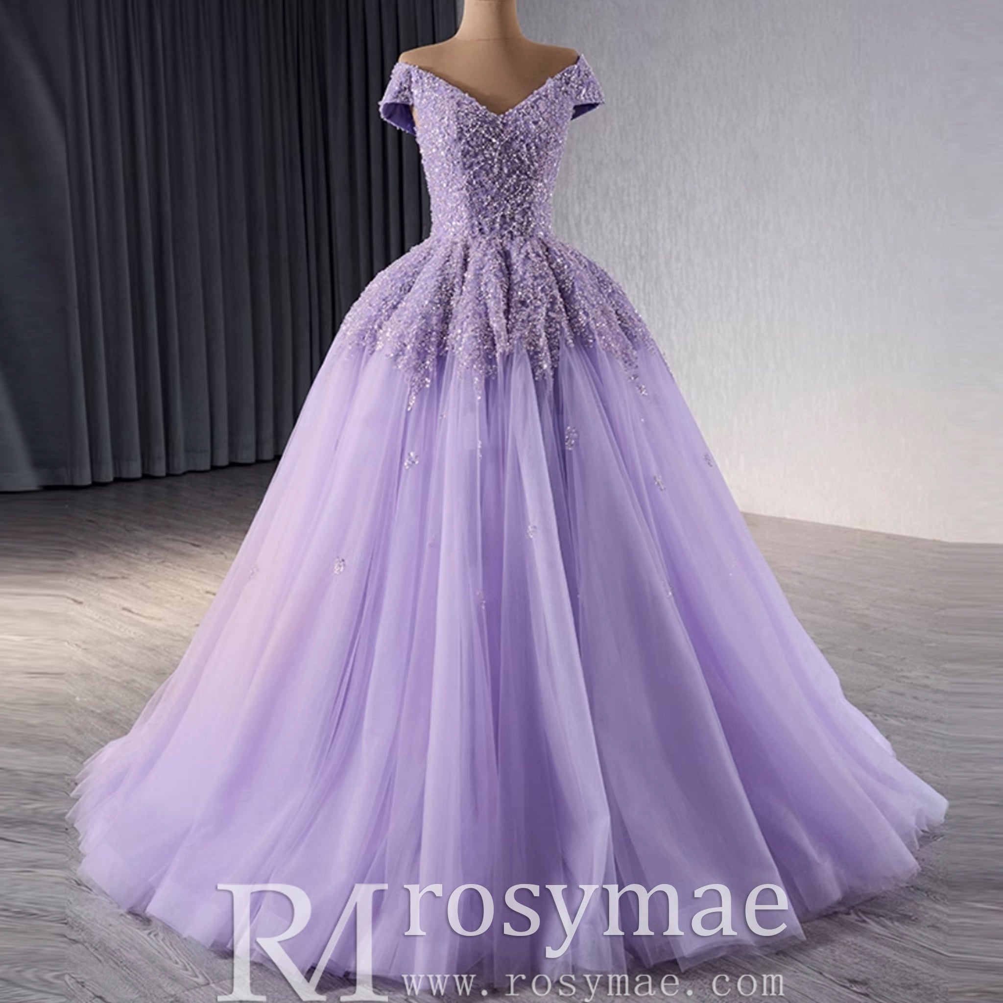 Sparkly Beaded Sequin Wedding Dress Off the Shoulder Formal Gown Lavender / 0 Sparkly Beaded Sequin Wedding Dress Off the Shoulder Formal Gown Lavender / 0