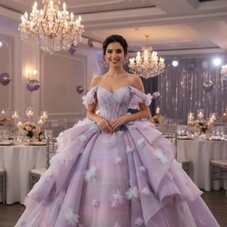 Detachable Wide Strap Women Lilac Quinceanera Dresses with Butterflies