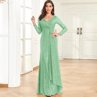 Long Sleeve V-Neck Fit Maxi Formal Gown Evening Dress For Women Rosymae Long Sleeve V-Neck Fit Maxi Formal Gown Evening Dress For Women Rosymae