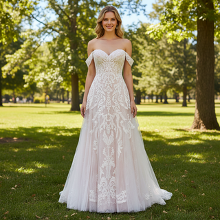 Off the Shoulder Sweetheart A-Line Wedding Dress for Bride