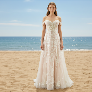 Off the Shoulder Sweetheart A-Line Wedding Dress for Bride