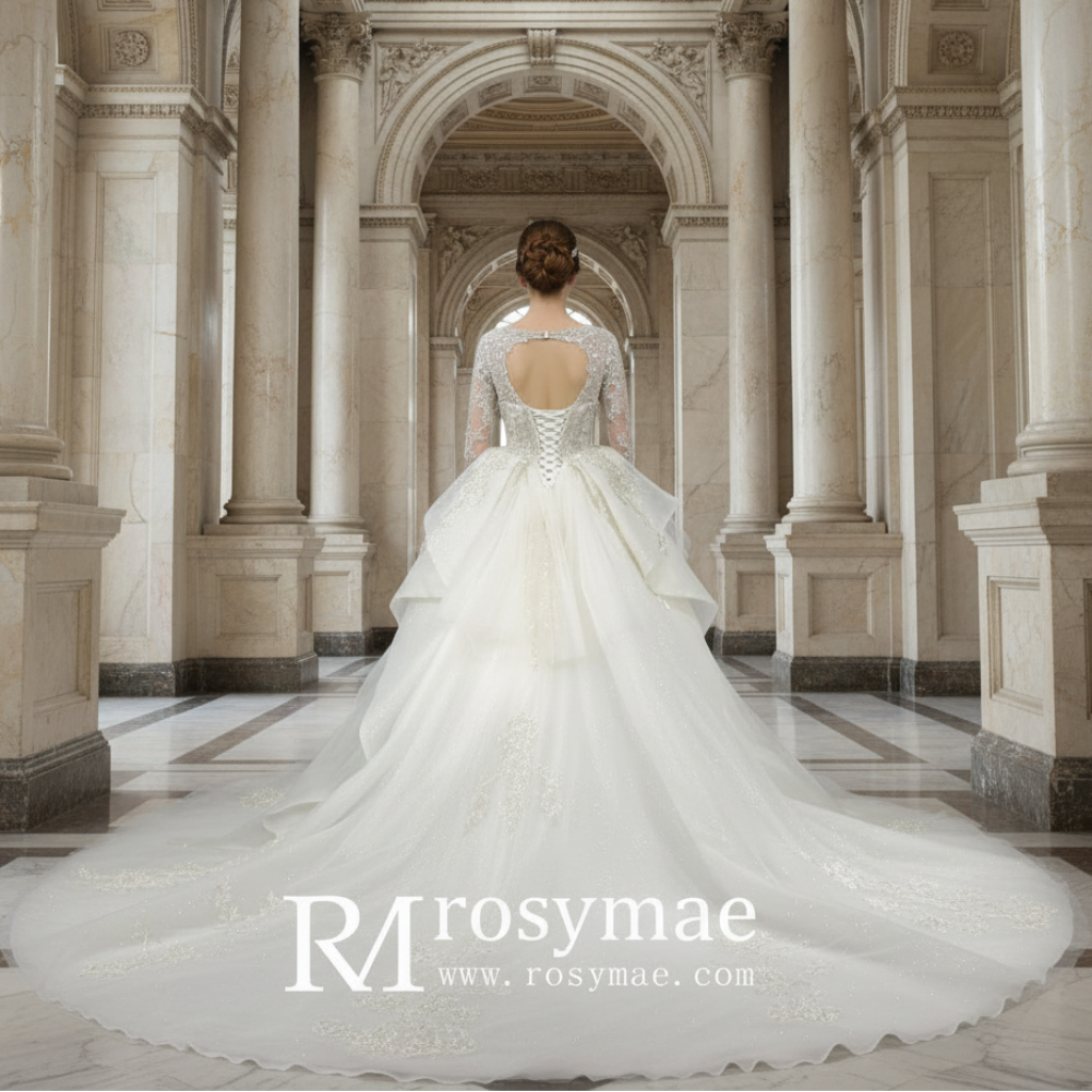 Long Sleeve Queen-ann Neckline Wedding Dresses with Keyhole Ivory / 2 Long Sleeve Queen-ann Neckline Wedding Dresses with Keyhole Ivory / 2