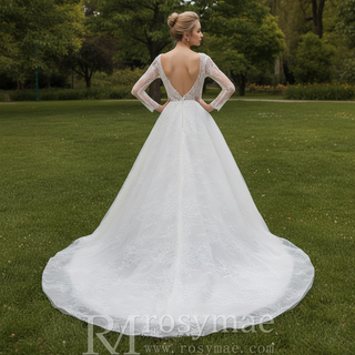 Long Sleeves Lace Ball Gown Bridal Lace Wedding Dress