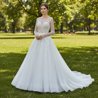 Glamorous Fall Ballgown Wedding Dress with Lace Long Sleeves