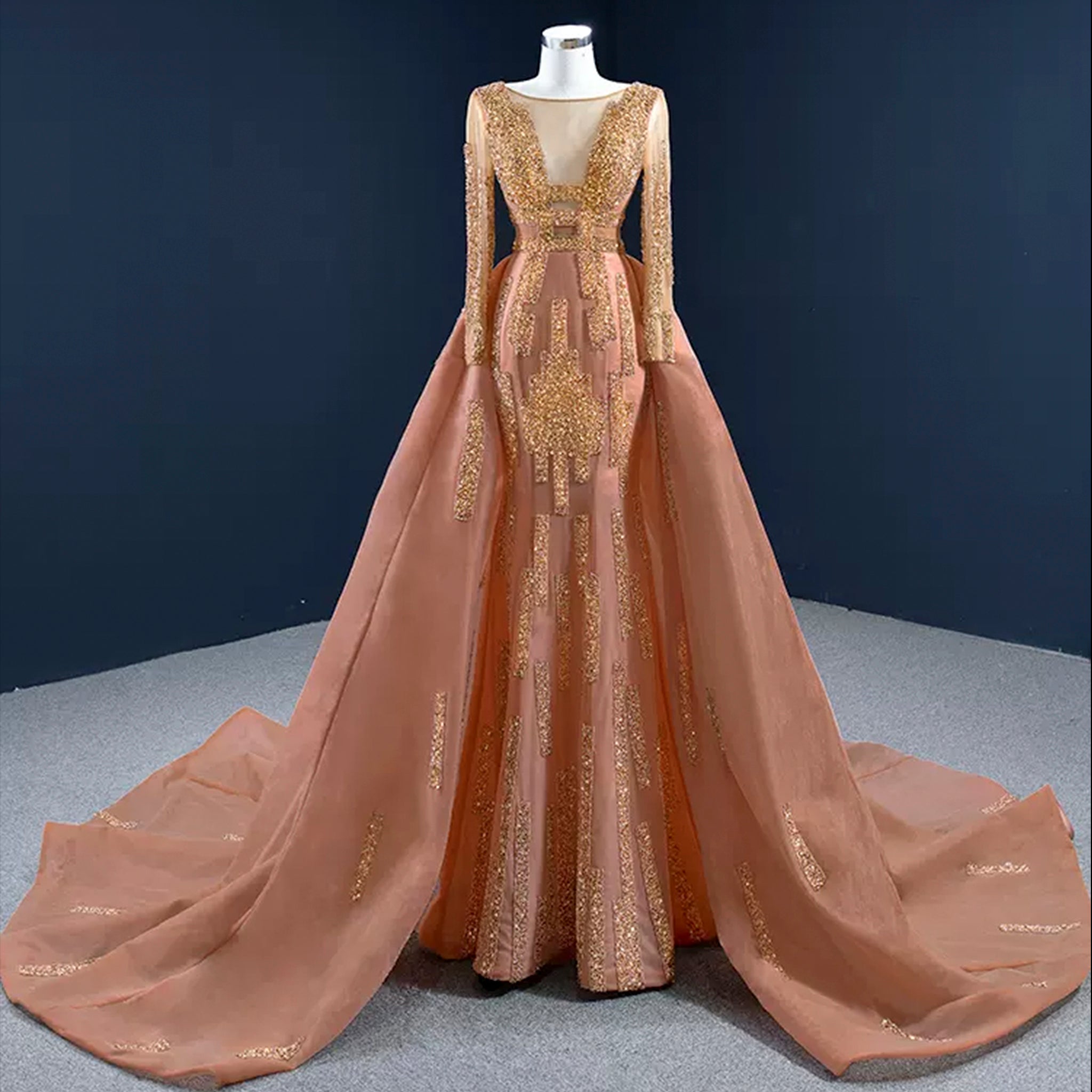 Gorgeous Orange Red Carpet Evening Dress with Long Sleeve Orange / 30W Gorgeous Orange Red Carpet Evening Dress with Long Sleeve Orange / 30W