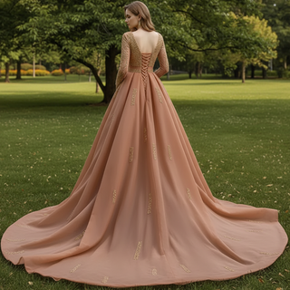 Gorgeous Orange Red Carpet Evening Dress with Long Sleeve