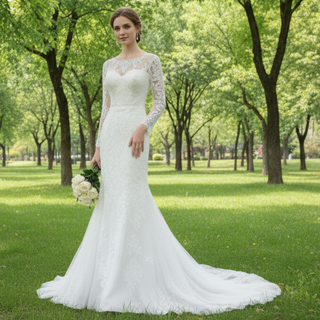 Long Sleeve Figure-Flattering Mermaid Wedding Dress