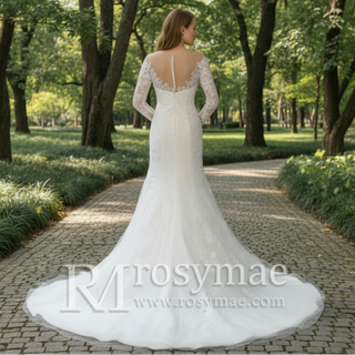 Long Sleeve Figure-Flattering Mermaid Wedding Dress