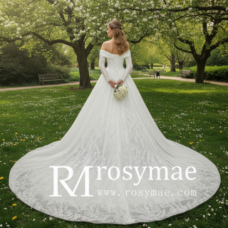 Long Sleeve Sparkly Ball Gown Wedding Dress with Bling Lace