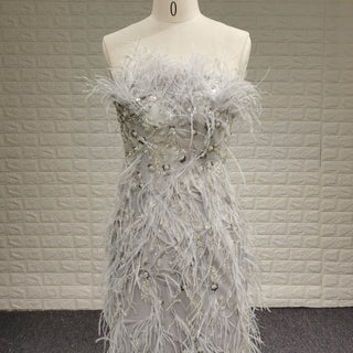 Women Sparkly & Elegant Grey Mermaid Prom Dress with Feather