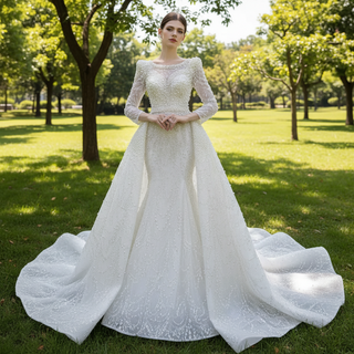 Victorian Style Handmade Wedding Dress with Long Sleeve