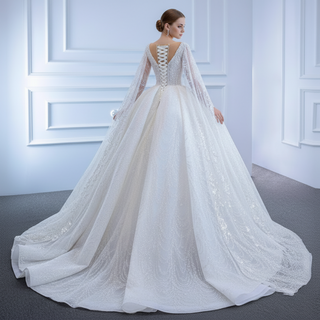 Cape Long Sleeve Ball Gown Wedding Gown Sparkly Wedding Dress