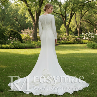 Scoop Long Sleeve Mermaid Wedding Dress with Trumpet Skirt