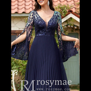 Long Sleeve Royal Blue Mother of the Bride and Groom Dresses