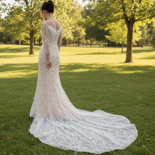 Long Sleeve Exquisite Wedding Gown Floral Lace Mermaid Wedding Dress