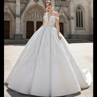 High-end Beading Sequins Puffy Wedding Dress Ball Gown Bridal Gown
