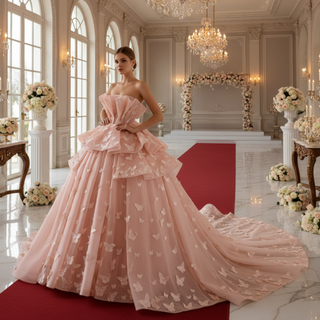 Handmade 3D Butterfly Quinceanera Dress Ball Gown with Ruffle