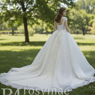 Modest Ball Gown Sparkly Wedding Dress with Keyhole Back