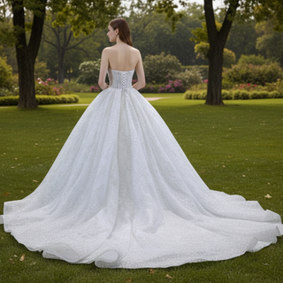 Gorgeous Beaded Pearls Wedding Dress Sweetheart Neck Bridal Gown