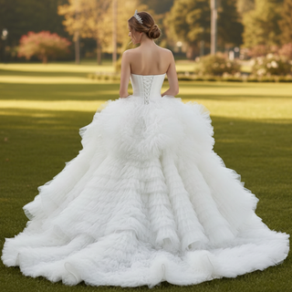 Luxury Ruffled Overskirt Ball Gown Wedding Dress Strapless Bridal Gown