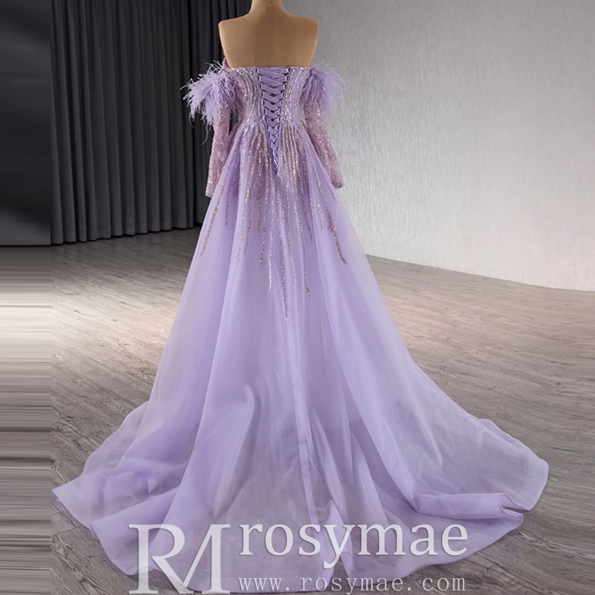 Sweetheart Lilac Sheer Formal Gown Prom Dress with Long Sleeve Lilac / 6 Sweetheart Lilac Sheer Formal Gown Prom Dress with Long Sleeve Lilac / 6