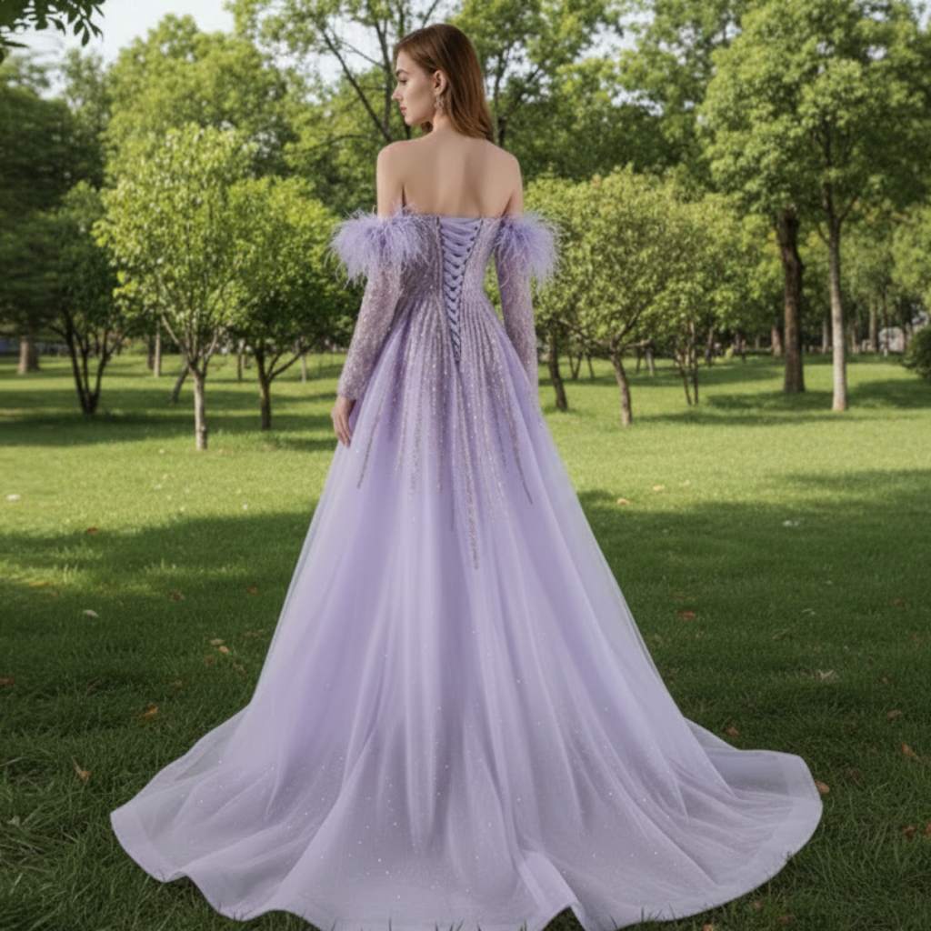 Sweetheart Lilac Sheer Formal Gown Prom Dress with Long Sleeve Sweetheart Lilac Sheer Formal Gown Prom Dress with Long Sleeve